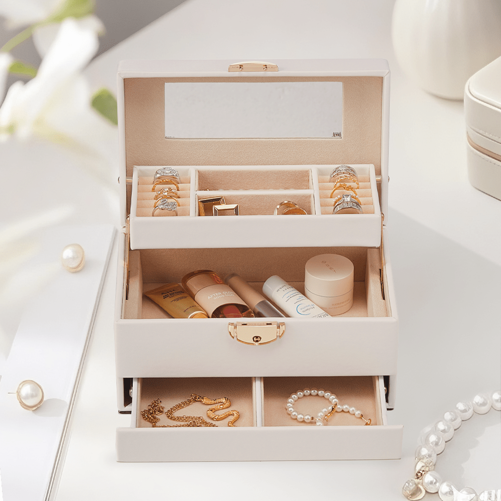 Three Tier Jewelry Box with Drawers and Lock